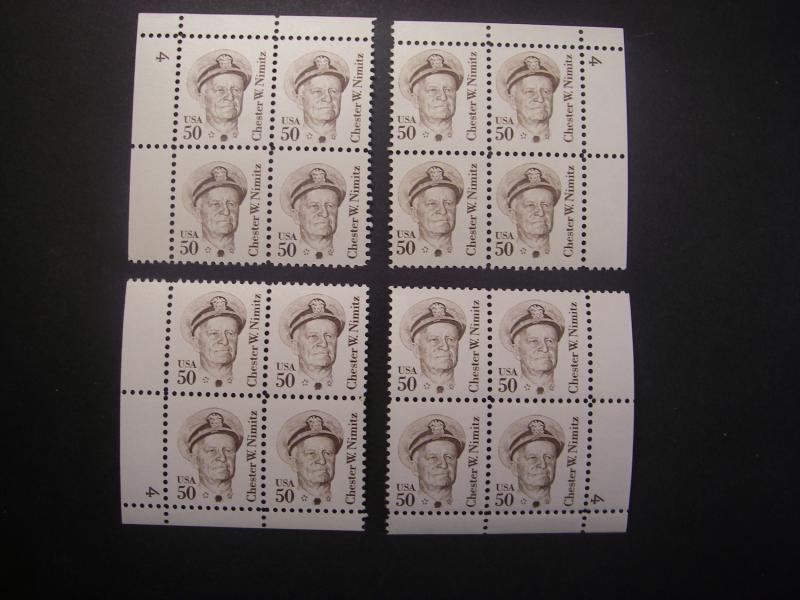 Scott 1869, 50c Chester Nimitz, PB4 #4 Matched Set, MNH Great Americans Beauties