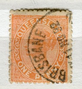 QUEENSLAND; 1880s early classic QV issue fine used Shade of 1d. value