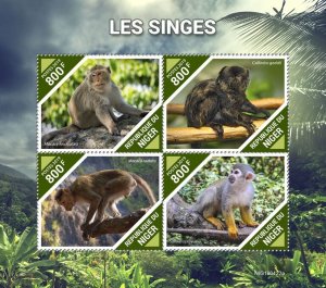 NIGER - 2019 - Monkeys - Perf 4v Sheet - Mint Never Hinged