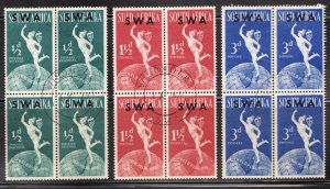 1949 South West Africa Sc #160-62 - Bilingual Blocks of Used stamps Cv$11