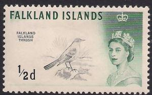 Falkland Islands 1960 - 66 QE2 1/2d Austral Thrush MM SG 227 ( K1342 )