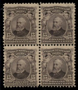 US #308, 13¢ Harrison, Block of 4, og, NH, F/VF, Scott $440.00