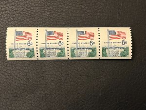 1338a 6c Flag & White House - Coil partial Line strip of 4  MNH stock photo