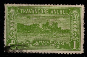 INDIA-TRAVANCORE SG64 1939 1ch YELLOW-GREEN p12½ USED