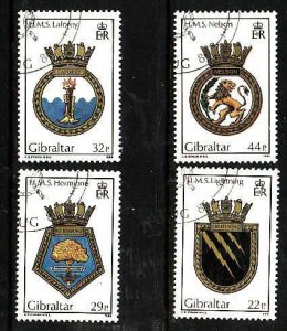 Gibraltar-Sc#492-5- id5-used set-Royal Navy Crests-Ships-1986-