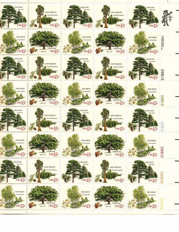 US 1764-67 - 15¢ American Trees Unused sheet of 40