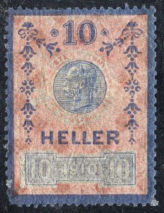 AUSTRIA 1910 Pelure Paper Revenue Stamp 10 Heller MH 