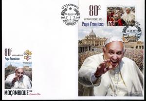 MOZAMBIQUE 2016 80th BIRTH ANNIVERSARY OF POPE FRANCIS SOUVENIR SHEET FDC
