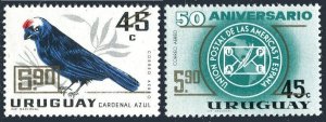 Uruguay C320-C321, MNH. Mi 1090-1091. New value surcharged, Birds 1967: Tanager.