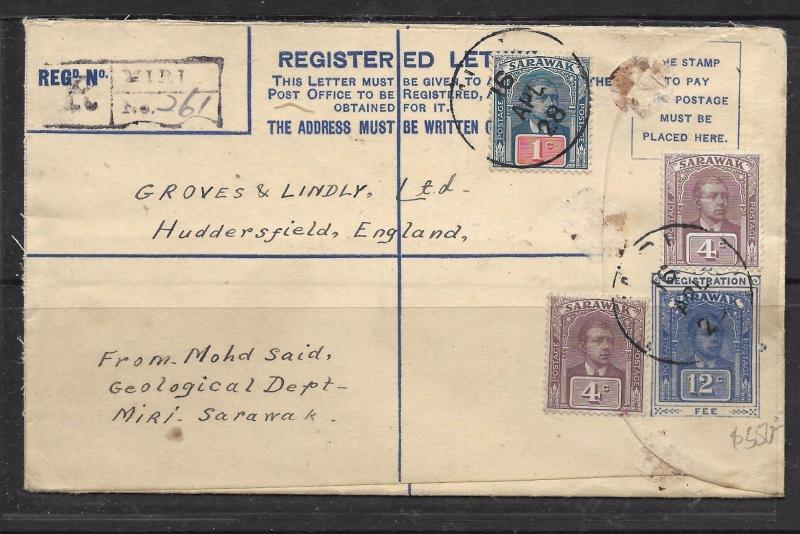 SARAWAK (0110B) 12C RLE UPRATED 4CX2+1C VIA SINGAPORE 1926  VFU