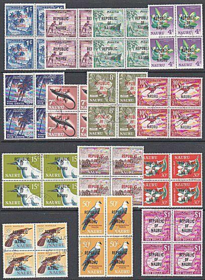 NAURU 1968 REPUBLIC overprint definitive set fine used blocks of 4.........29004