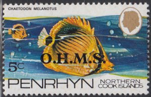 Penrhyn 1978 MH Sc #O5 O.M.H.S. on 5c Chaetodon melanotus Fish