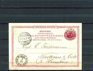 GERMANY; EARLY INCOMING POSTAL CARD 1885 from Sweden- fine cancels