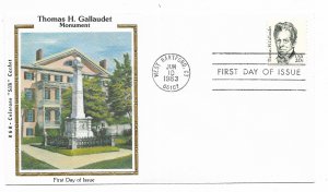 US 1861 20c Thomas H. Gallaudet on FDC Colorano Silk Cachet Variety ECV $17.50