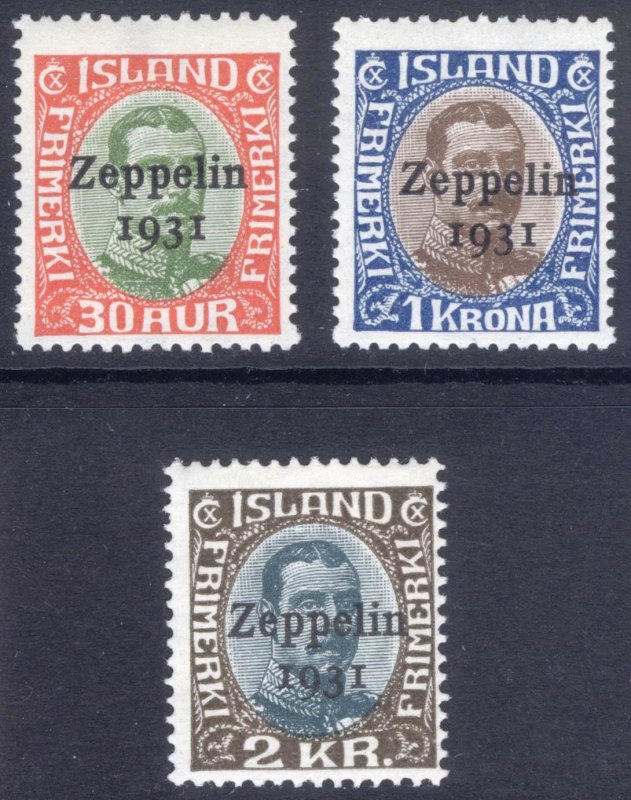 Iceland 1931 30a-2k ZEPPELIN AIR Scott C9-C11 MVLH Cat $142