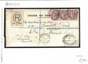 GB Poor Law Cover Registered ORDER OF REMOVAL Birmingham 1880 EL Tamworth R222a