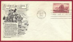 1954 3c LEWIS & CLARK EXPEDITION #1063-M2, FDC, Aristocrats/Day Lowry