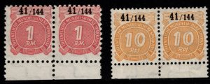 Vintage Germany Public Trustee Savings Bank Stamps 10 Pfennig & 1 Reichsmark MNH