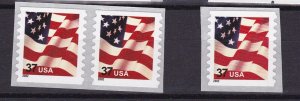 Triple (Single Plus Pair) 37c Flag SA (02) Spaces US 3633 MNH F-VF