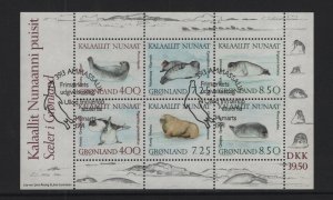 Greenland #233-238a  cancelled 1991  marine mammals  seals  walrus  sheet