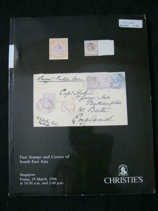 CHRISTIE'S AUCTION CATALOGUE 1996 FINE STAMPS AND COVERS OF SOUTH EAST ASIA