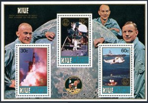 Niue 257a sheet, hinged. Michel Bl.22. 1st landing-Moon, 10th Ann. Helicopter.