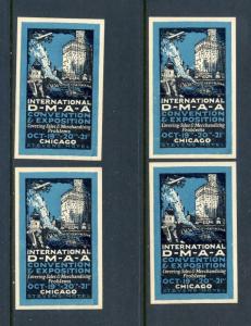 4 VINTAGE INTERNATIONAL D-M-A-A EXPO POSTER STAMPS (L476) CHICAGO SALES & MERCH.