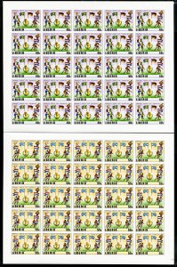 Liberia Stamps # 886-91 World Soccer 3c-55c Imperf Sheets of 25 XF OG NH