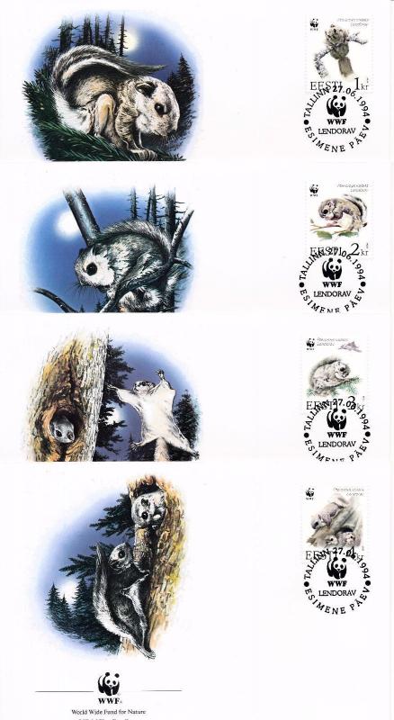 [54157] Estonia 1994 Wild animals Mammals WWF Flying squirrel FDC 4 covers