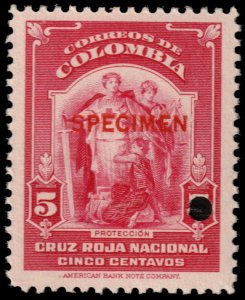 ✔️ COLOMBIA 1940 - RED CROSS  SPECIMEN & PUNCH - Mi. ZS13 SC. RA13 MNH ** [034a]