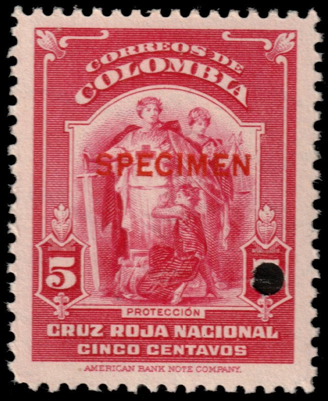 ✔️ COLOMBIA 1940 - RED CROSS  SPECIMEN & PUNCH - Mi. ZS13 SC. RA13 MNH ** [034a]