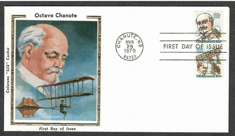 US # C94a Aviator Octave Chanute Colorano Silk FDC - I Combine S/H