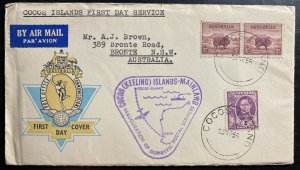 1955 Cocos Island First Day Cover FDC To Bronte Australia Postal Service Inagura