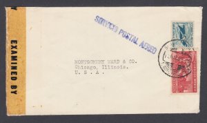 Mexico Sc C81a, RA14 on 1943 Censored Air Mail Cover to Chicago, sound, F-VF