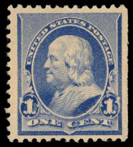 US Sc 219 MINT NO GUM - 1890 1¢ - Franklin; Soft Porous Paper