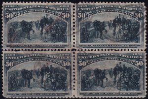 #240 Used, VF, Block of 4, rare as used, few short perfs, perf separation (CV...