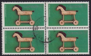 Canada - 1979 - Scott #840 - used block of 4 - Christmas Toy Horse