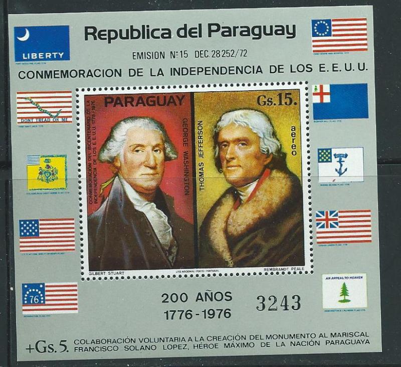 Paraguay #1625A 15g US Bicent. Souviner Sheet (MNH) CV$30.00