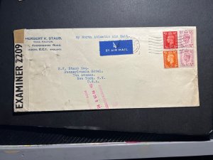 1940 Censored England Airmail Cover London to New York NY USA