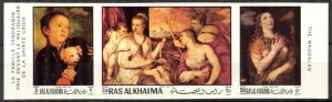 Ras Al Khaima UAE 1970 Art Paintings Titian Strip of 3 Imperf. MNH