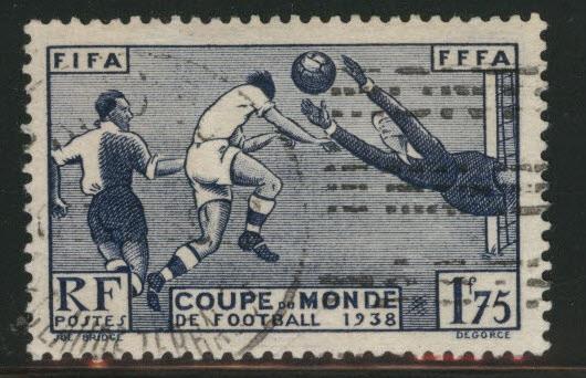 FRANCE Scott 349 used 1938 World Cup soccer stamp CV$13.50