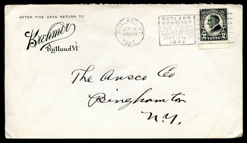 U.S. Scott 610 on 1923 Ad Cover for the Krehmer in Rutland, Vermont 