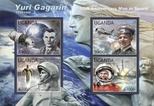 UGANDA - 2012 - Yuri Gagarin - Perf 4v Sheet - Mint Never Hinged