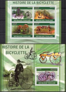 Togo 2010 History of Bicycles Sheet + S/S MNH