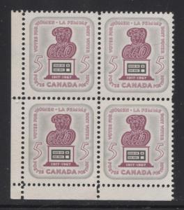 Canada #470 5c Grey and Rose Lilac Suffrage LL Blk DFGr,  Rib Stky Gum VF-84 NH