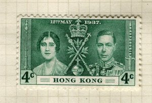 HONG KONG; 1937 early GVI Coronation issue Mint hinged 4c. value