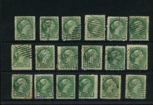 ?2c SQ, Lot of 18 two cent various cancels Small Queen used Canada