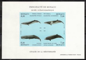 MONACO 1993 Whales S/S, Imperforate; Scott 1853 var, Yvert Bloc 59a; MNH