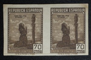 Spain Civil War Edifil #NE52 Field Post 70c Postage Unissued Imperf Pair 1939 NG