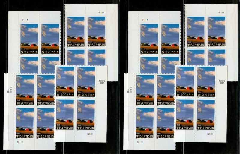 1998 WISCONSIN Sc 3206 MATCHED Plate Blocks TYPE I & Type II